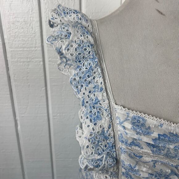 Rachel Ashwell Blue Toile Cotton Eyelet Lace Babydoll Dress Cottagecore Boho S - Picture 2 of 10